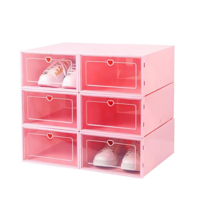 Kotak Sepatu Lipat Transparan Tebal Shoes Storage Box Organizer Rak Sepatu Plastik Susun