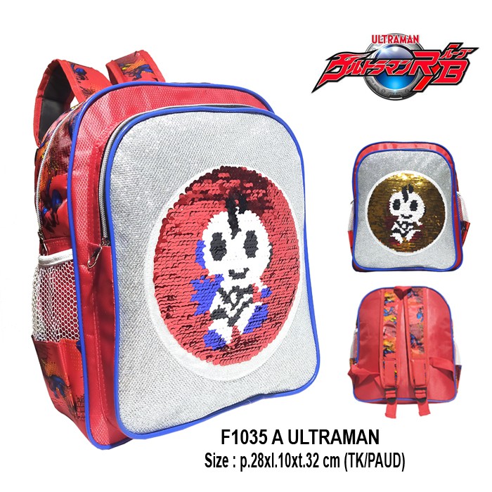 Tas Ransel Sequin / Usap Anak Laki-laki Sekolah TK / PAUD Karakter ULTRAMAN