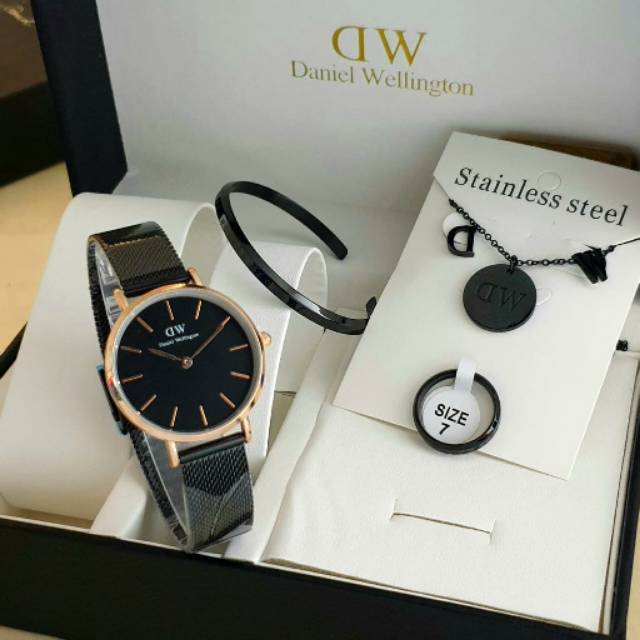 Jam Tangan Paket Kalung Cincin Gelang Jam tangan Wanita Jam Tangan Kado D*WE
