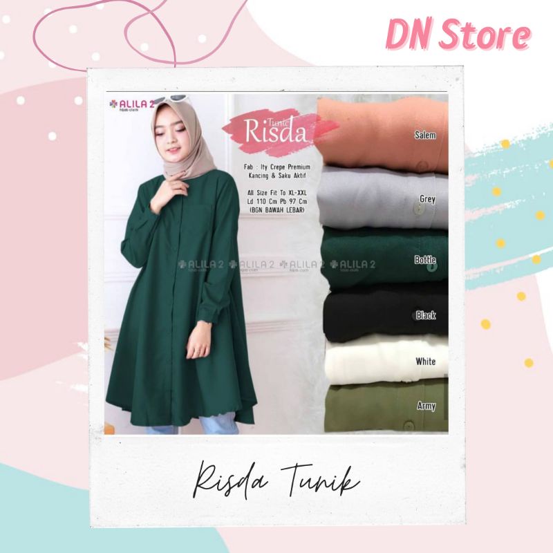 RISDA TUNIK L/XXL/KEKINIAN/TERLARIS JUMBO OVERSIZE BIGSIZE LD 102/110 Salem,abu,hijau botol,hitam,pu