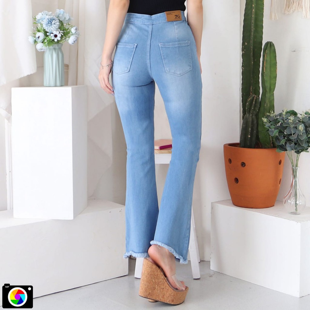 7C-G CELANA JEANS PREMIUM HIGHWAIST CUTBRAY BIRU MUDA /HIGHWAIST BOOTCUT /STREACH JEANS /27 - 34