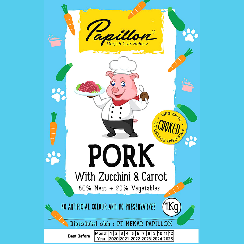 

PAPILLON Makanan Anjing COOKED Pork Zucchini Carrot 1kg