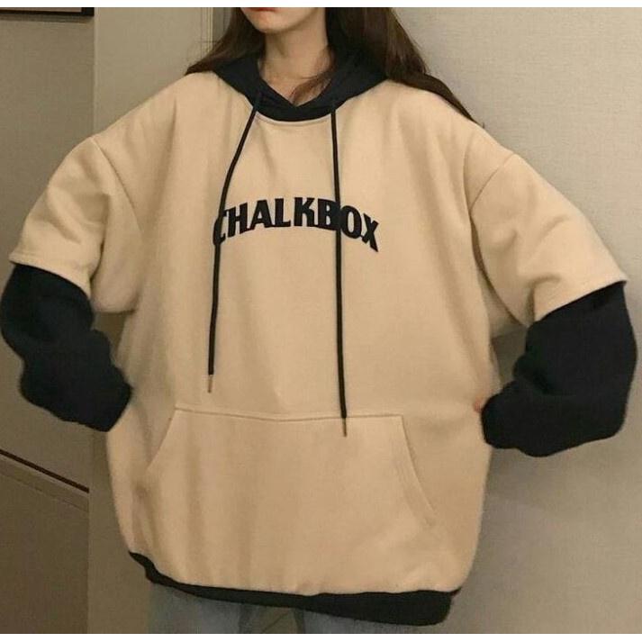 Hoodie Kombinasi Oversize ChalkBox - Style Korea - Bahan Fleece - Oversize XXL