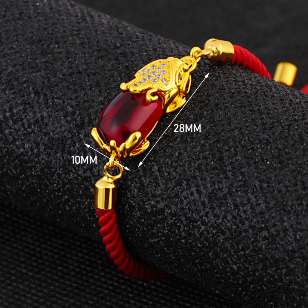 Timekey Gelang Tangan Tali Merah Hias Batu Agate Pixiu Emas Simple Elegan Untuk Wanita O4U2