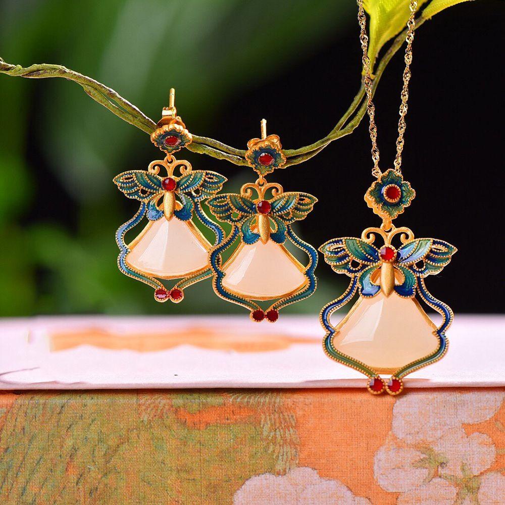 Mxbeauty Anting Tusuk Gantung Desain Kupu-Kupu Enamel Gaya Cina Untuk Wanita