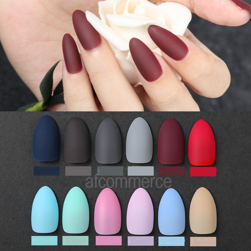 KUKU PALSU FAKE NAILS MATTE STILETTO ALMOND 24PCS  STYLE  24 pcs BAG 1