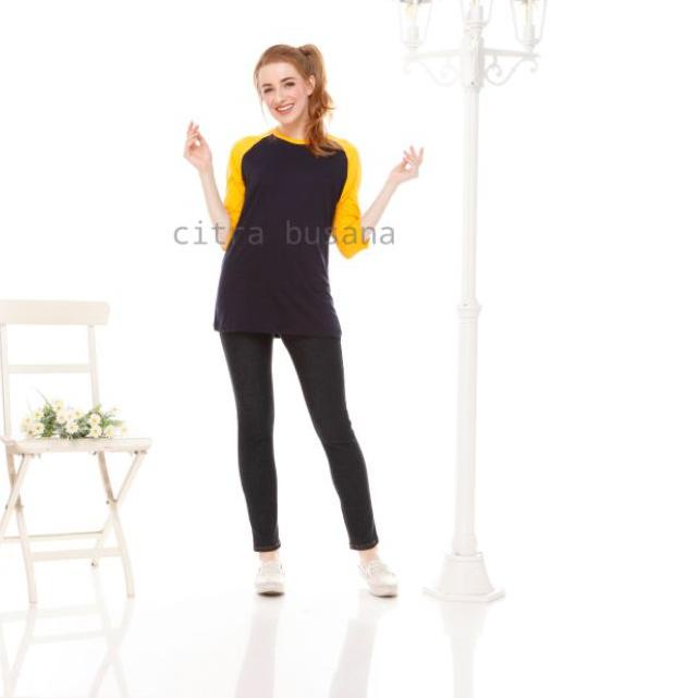 ➨ KAOS RAGLAN COMBED NAVY - KUNING KUNYIT LENGAN 3/4 dan PANJANG ➤