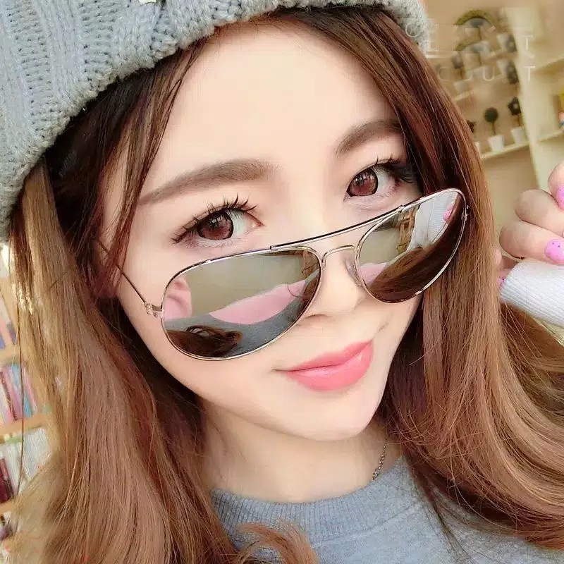 TERBARU! Kacamata Hitam Pria Wanita Fashion Aviators Lensa UV Protection Silver Mirror Sunglasses Glass Kaca mata Gaya Anti Silau COD