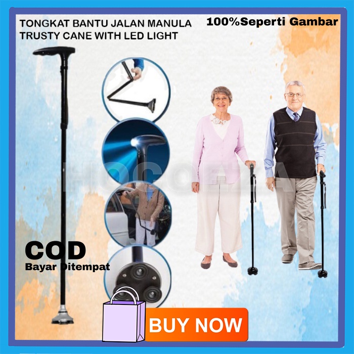 ALAT TONGKAT BANTU JALAN MANULA LIPAT DENGAN LAMPU LED FOLDING MAGIC TRUSTY CANE WITH LED LIGHTS VA324