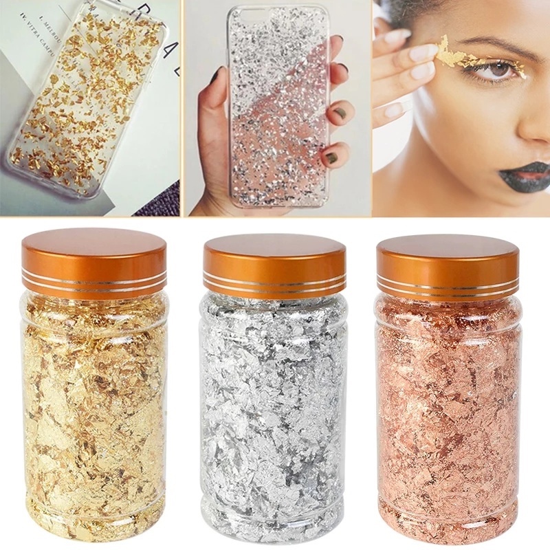 [3g / Bottle Nails Art Gold and Silver Foils Flakes Crafts] [ Nail Art Decorations] [DIY Manicure Accessories]