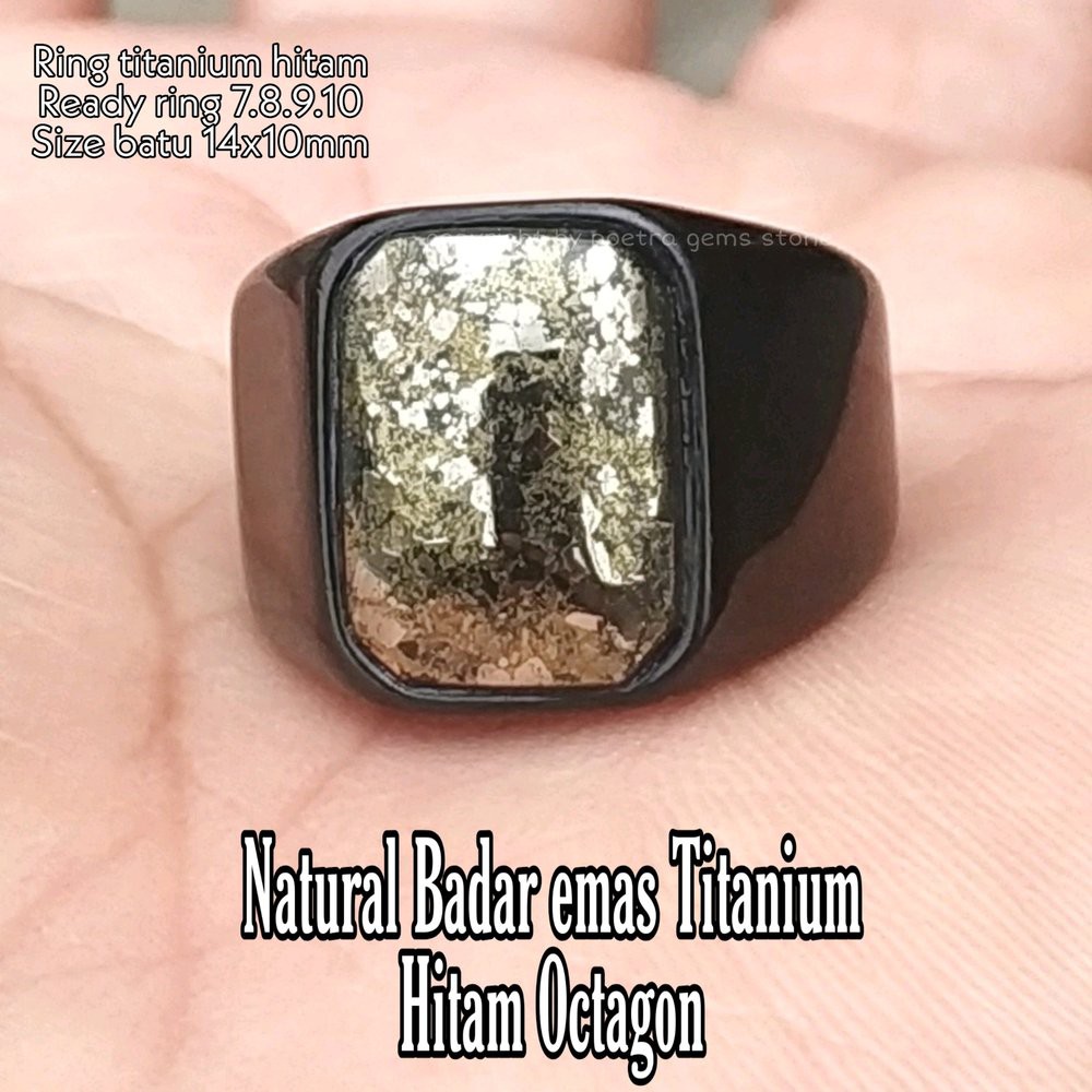 CINCIN BATU AKIK NATURAL BADAR EMAS PYRITE MINIMALIS TITANIUM OCTAGON