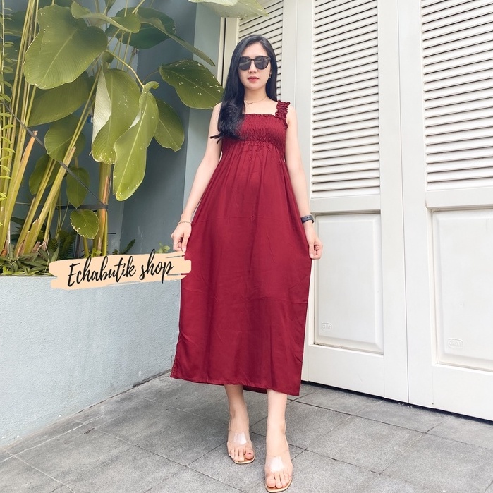 Dres Kerut Smok Polos Panjang Bali