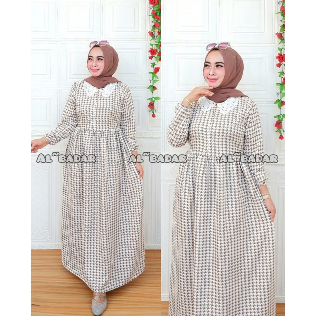 [ BISA COD ]GAMIS SHAKILAL MOTIF RENDA KERAH KOREA, DRESS SHAKILA MOTIF MIX RENDA KERAH KOREA MODEL TERBARU ,GAMIS BUSUI BY AL BADDAR