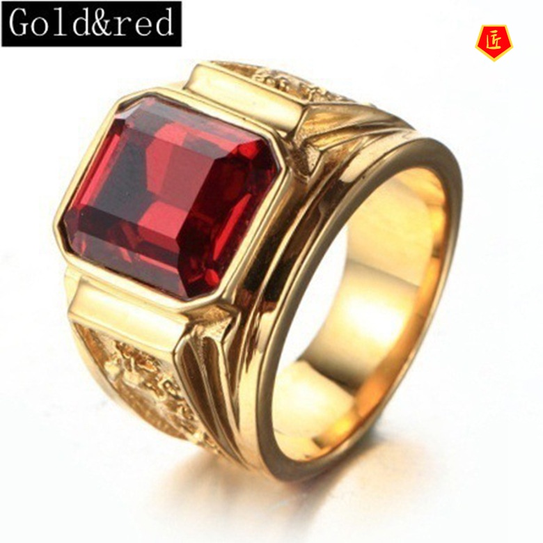 [Ready Stock]Vintage 18K Gold Dragon Pattern Diamond Men's Ring