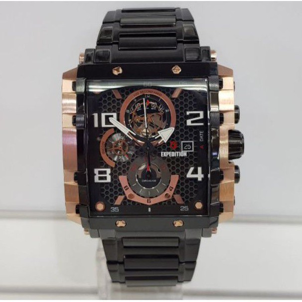 Jam Tangan Expedition E6757M Rantai Black / Rose Gold Original