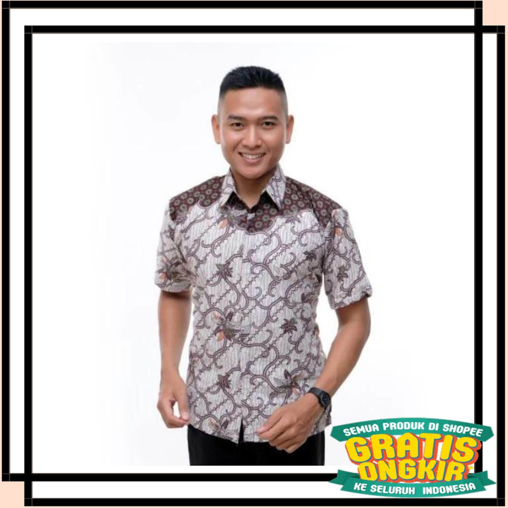 BATIK SEMARANG MURAH - TERBARU TERKINI / Kemeja Batik Pria Lengan Pendek Seno Sakti abu2
