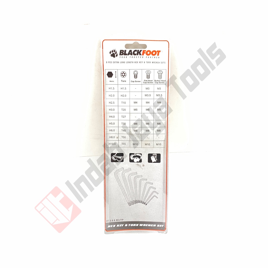 BLACKFOOT KOMBINASI Kunci L Long + BINTANG Set 9 Pcs Hex Torx Key Set