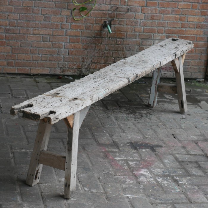 Kursi Dingklik Panjang Jadul Kayu Rustic 204x20x45