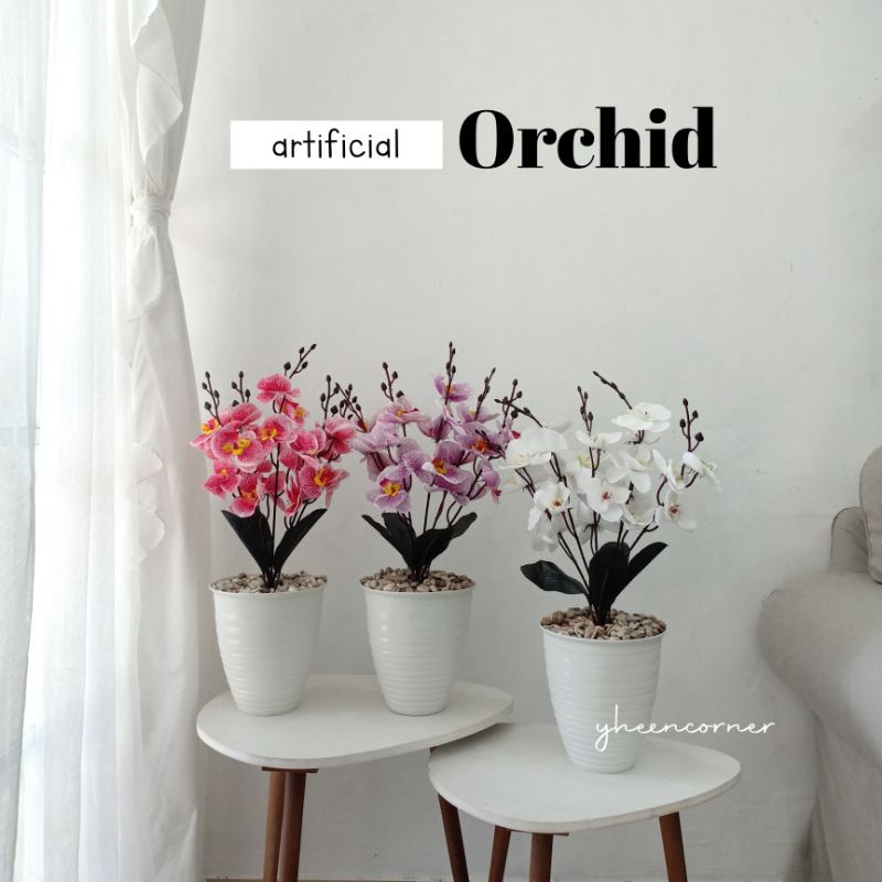 Artificial Orchid Set / Bunga Anggrek Artifisial dengan pot putih