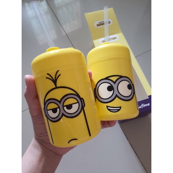 Chatime x Minion botol minum minion dgn sedotan 300ml / stackable cups minion