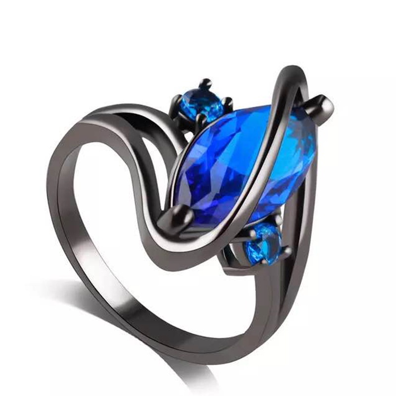 Cincin Sapphire Marquise Unik Bahan Stainless Steel Warna Hitam