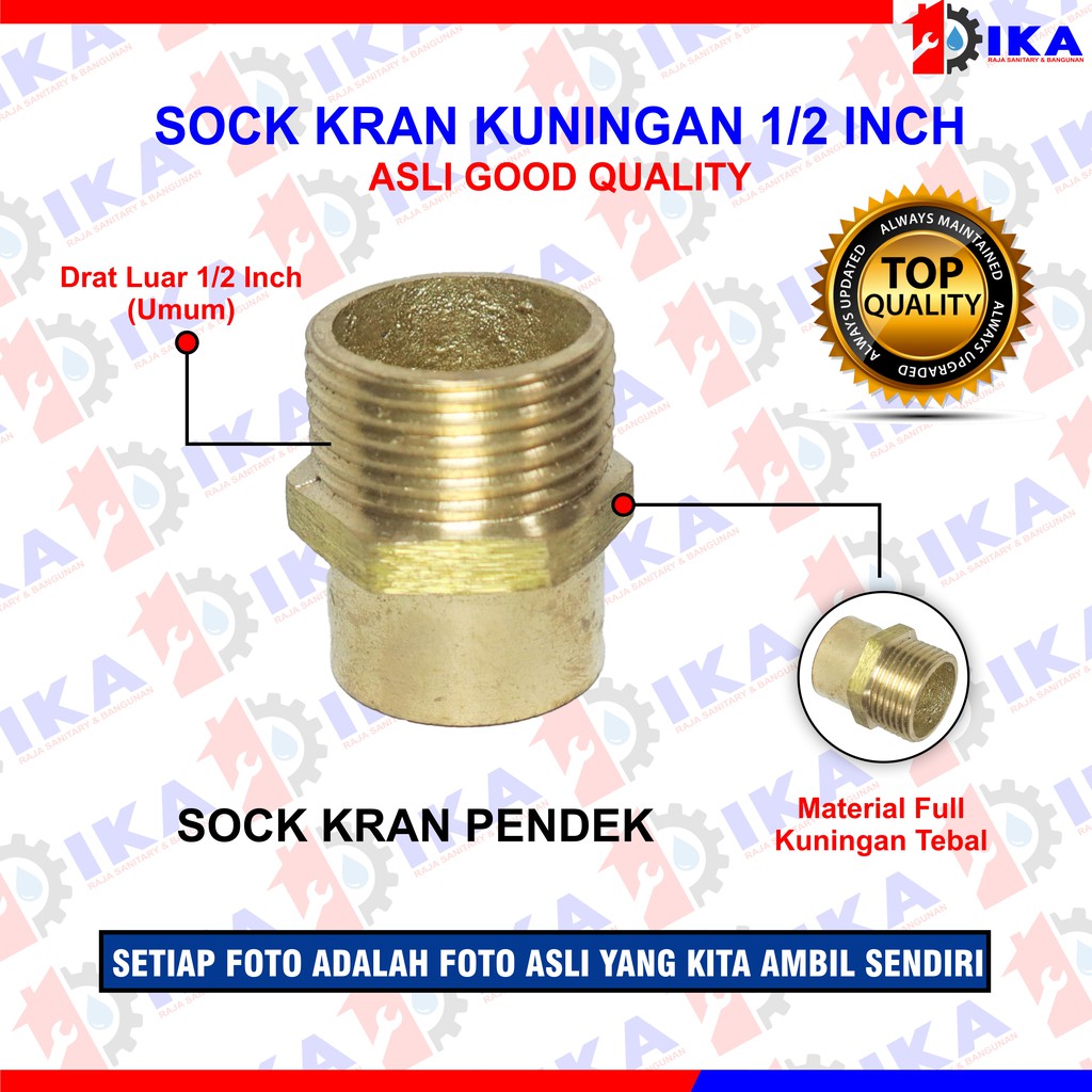 SOK KRAN PENDEK 1/2&quot; KUNINGAN ASLI / DRAT LUAR DALAM / SOCKET SAMBUNGAN PIPA KRAN LUBANG AIR DLL