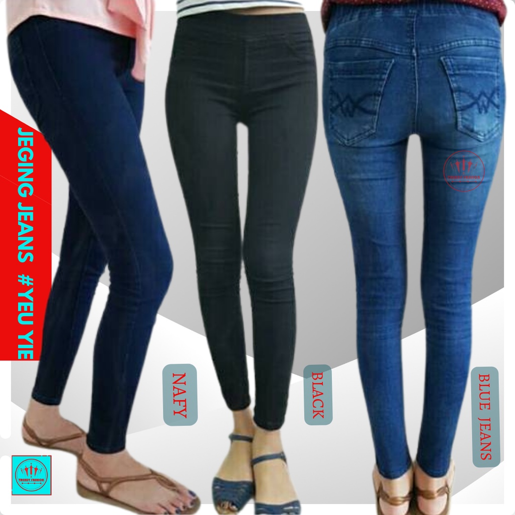Yiu yie celana panjang jegging jeans wanita pinggang karet cewek/remaja 31 - 32 - 33 original