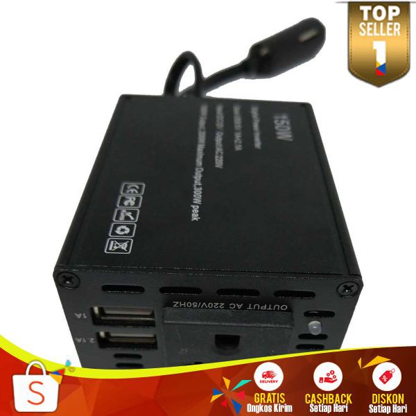 Taffware Power Inverter Mobil 2 USB Port Charger Smartphone Handphone Praktis Ringan Mudah Digunakan