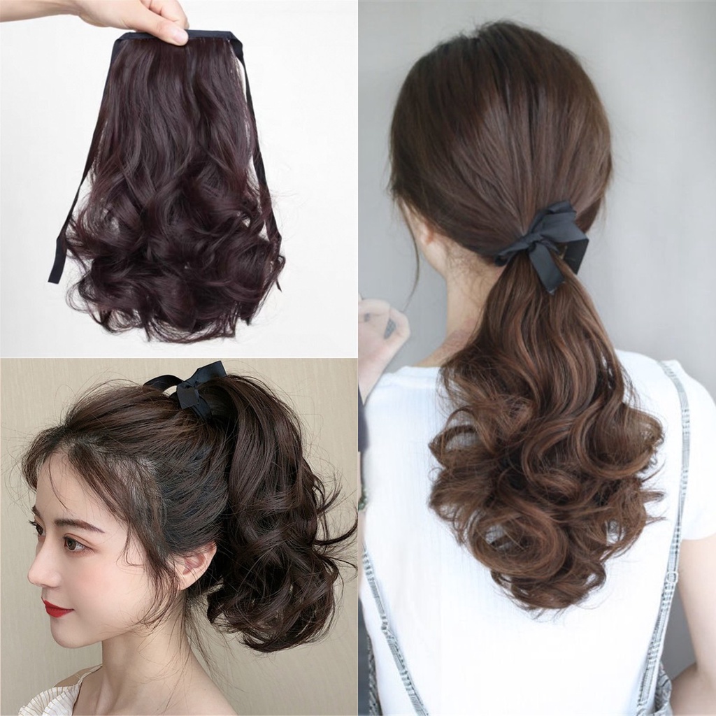 1pc Wig Rambut Ekstensi Model Panjang Keriting Ukuran 25cm Untuk Wanita