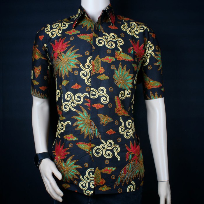 Seragam nikah Hem batik lengan pendek pria. Produksi batik Pekalongan - Hitam- M