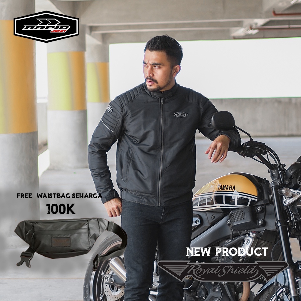 Jaket motor touring premium RAPID ROYALSHIELD vintage jacket reflektif, berventilasi, anti air dan anti angin dengan design vintage dan full bordir