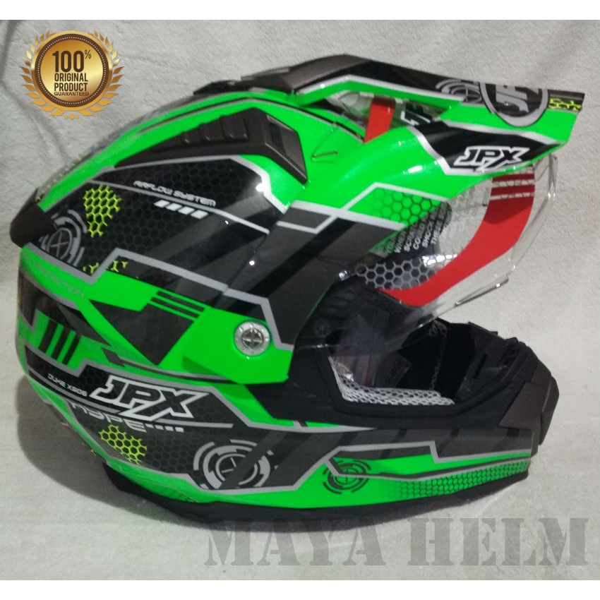 helm jpx full face supermoto duke X606 hype 03 black green fluo