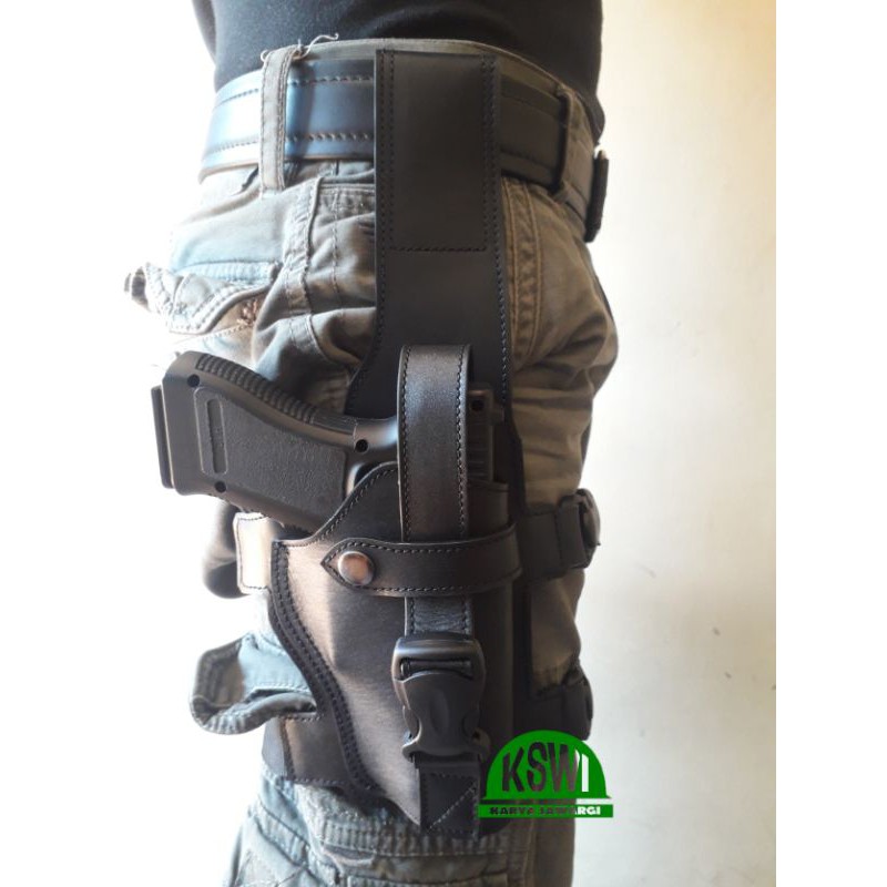 Holster sarung Pistol Kulit Paha