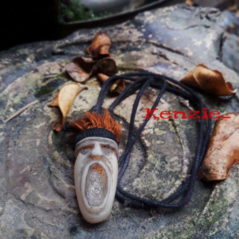 Kalung pria wanita tali hitam bandul kepala etnik