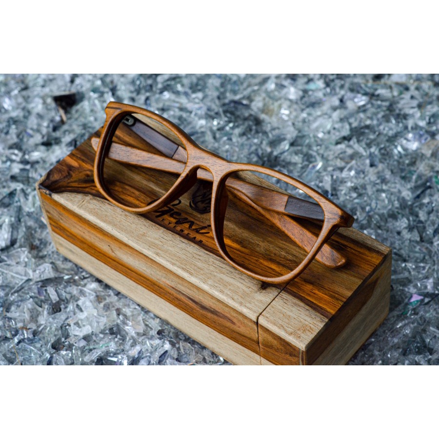 frame kacamata kayu pria kacamata minus trebel anti radiasi hitam - kayu jati