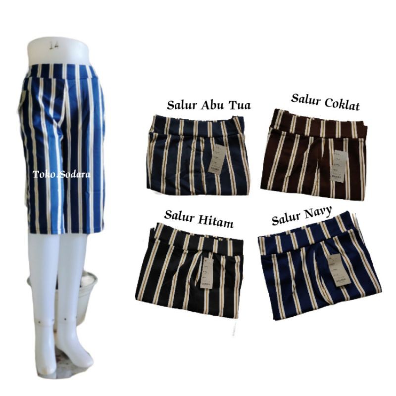 Celana Scuba pendek // Celana Wanita motif Salur