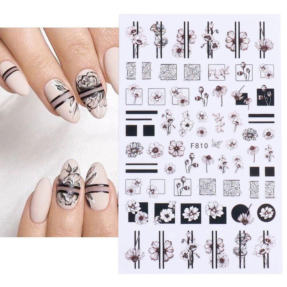 AUGUSTINA Agustina Bunga Nail Art Stiker Elegan Fashion Indah Wanita Perekat Diri Manikur Aksesoris Valentine Angka Abstrak 3D Kuku Decal