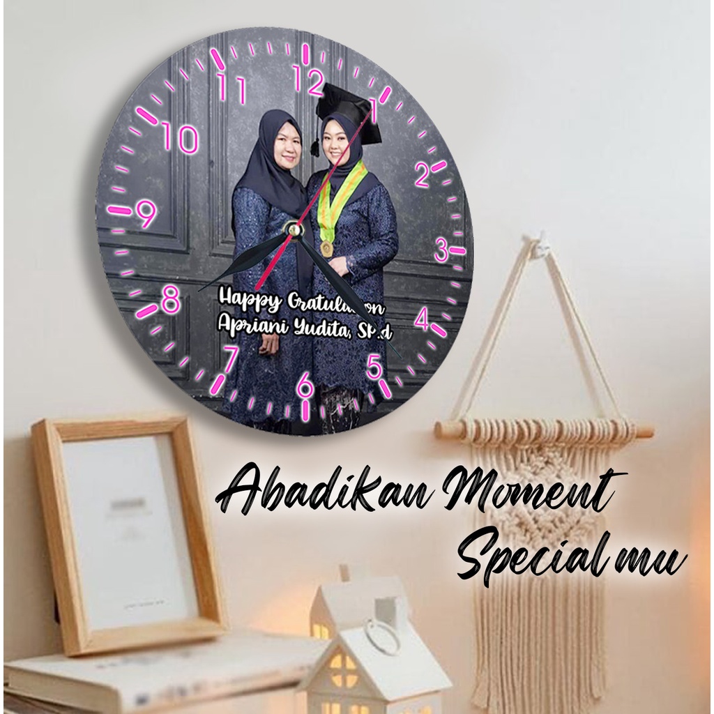 JAM DINDING KAYU CUSTOM NAMA FOTO HADIAH PERNIKAHAN UNIK KADO NIKAH NIKAHAN WEDDING ULANG TAHUN LUCU-3