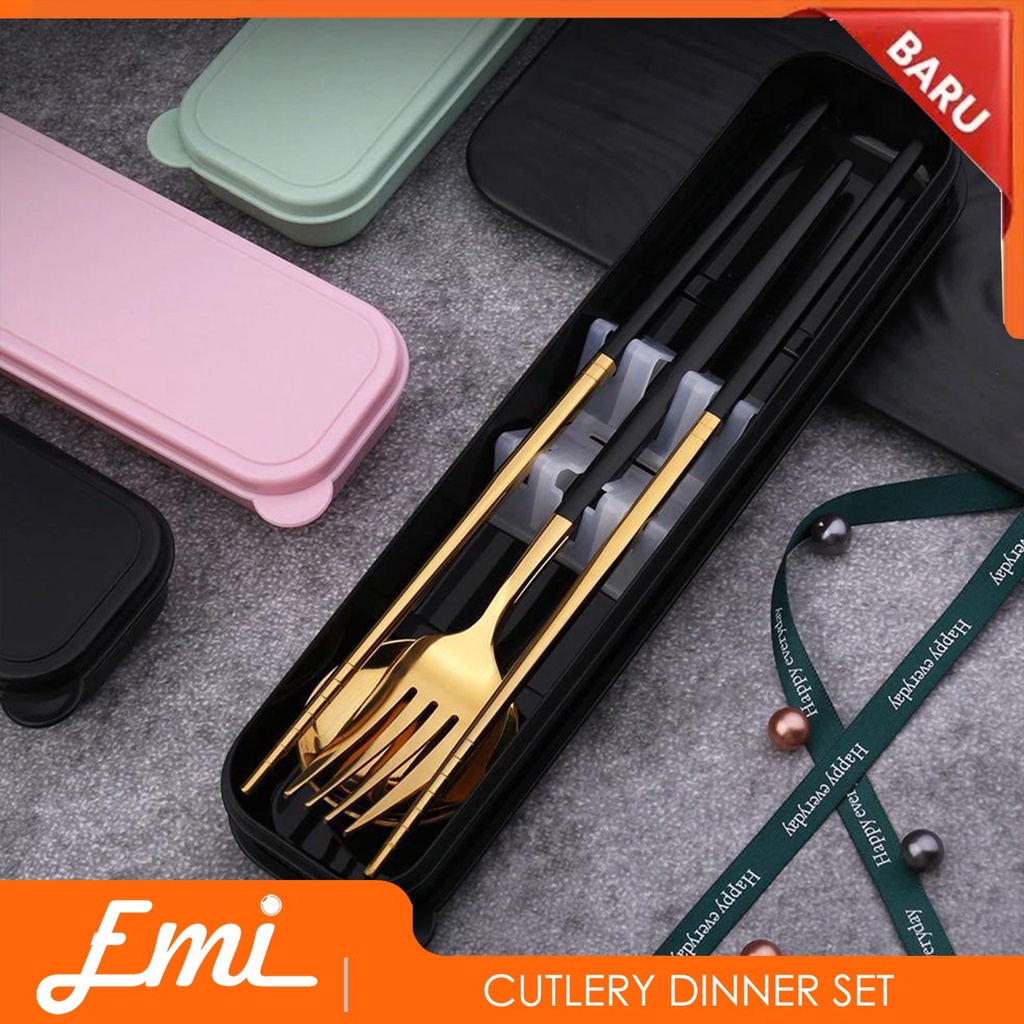 Set Perlengkapan Makan Sendok Garpu Sumpit Cutlery Dinner Set + Box