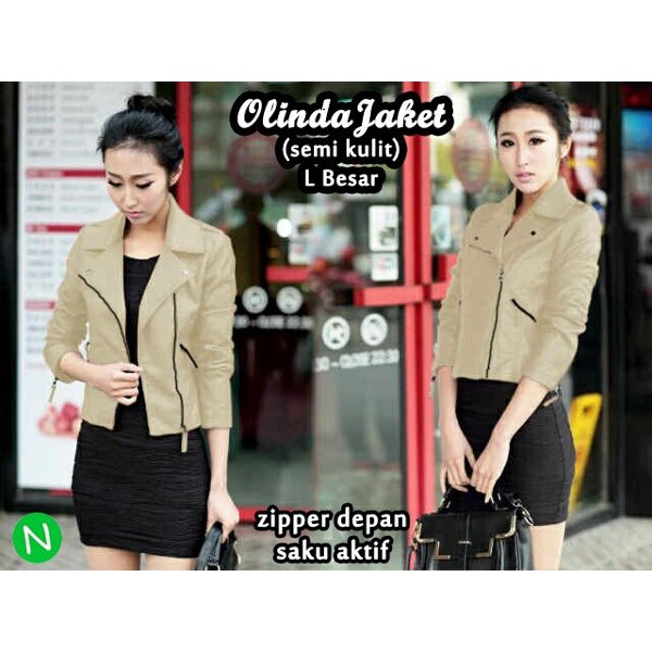cn 57279-jaket olinda balero wanita cream lucu baju kerja casual modern trendy
