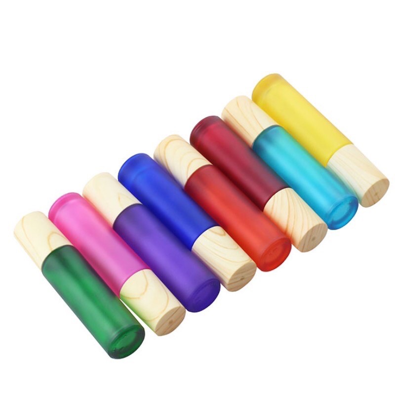 Botol Kaca Roll On Doff 10ml Frosted TEBAL Tutup Bambu Wood Bamboo Thick Bottle Roller Colorfull