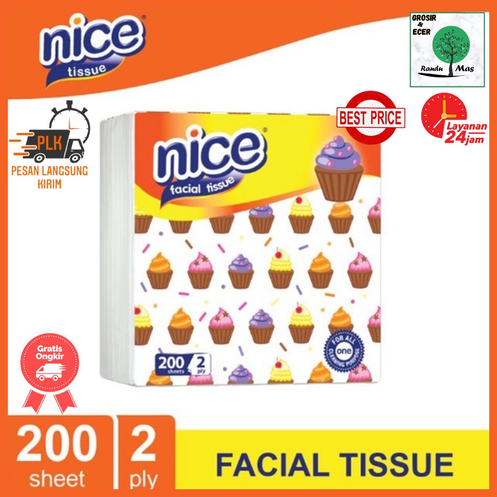 Facial Tissue Nice Tissue Wajah Pop Up Single Pack 200 Sheets  - Tisu Nice Murah Grosir Ecer Hemat