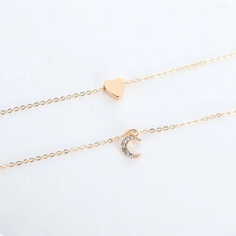 Kalung 2 Bandul Untuk Wanita / Kalung Liontin Love Bulan Sabit Korean Fashion Wanita Import