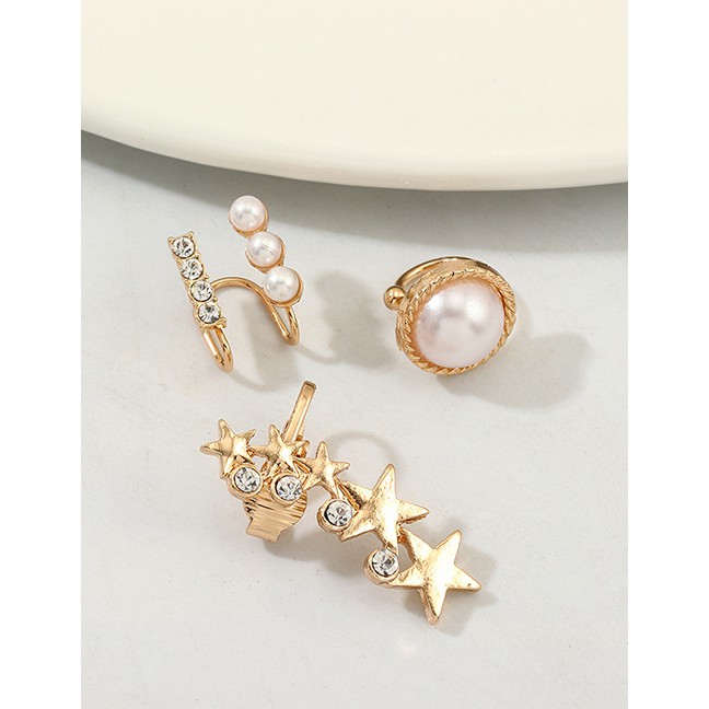LRC Anting Tusuk Fashion Golden Pentagram Diamond-shaped Pearl Earrings D73395