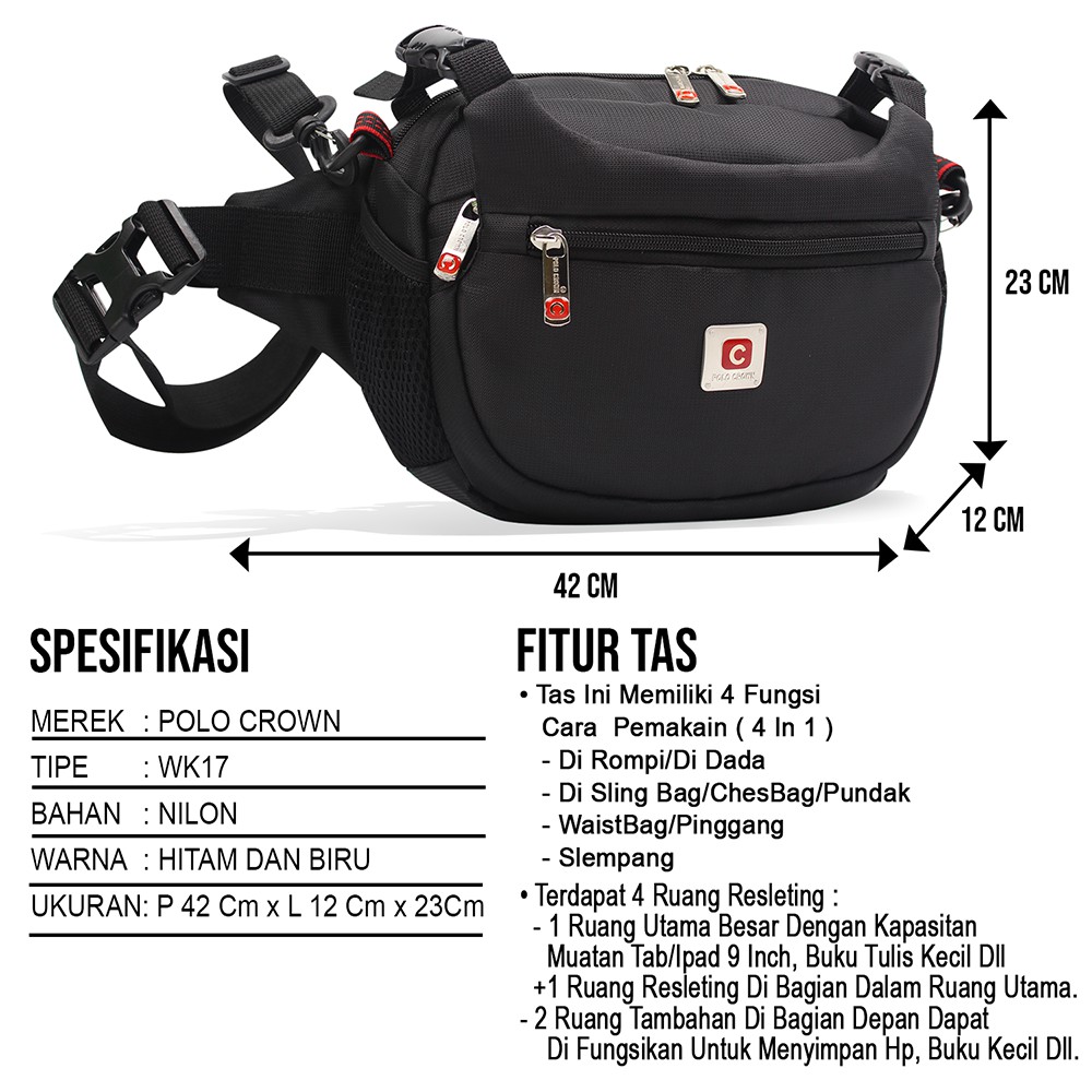 Tas Selempang Waistbag Tas Selempang POLO CROWN Sling bag Tas Selempang Pria Wanita - KREATIVO