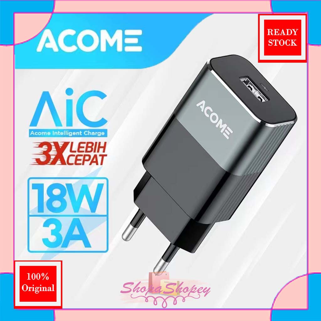 ACOME Charger Original 3A QC3.0 Fast Charging Micro USB Type-C OPPO iPhone Garansi Resmi 1 Thn AC01