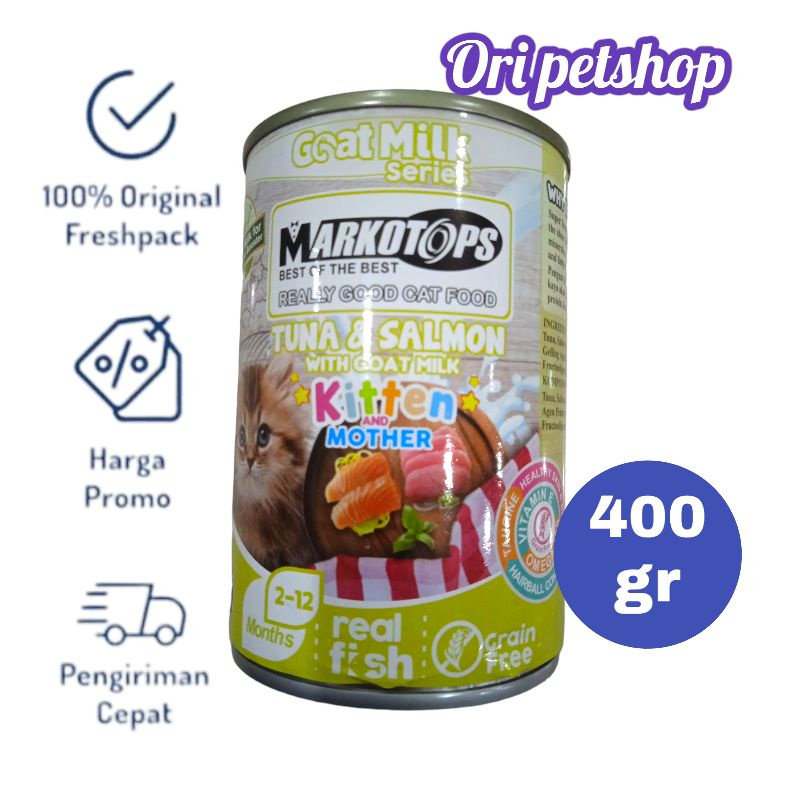 Markotops Kaleng 400gr Wet Cat Food - Kitten Tuna &amp; Salmon Goat Milk