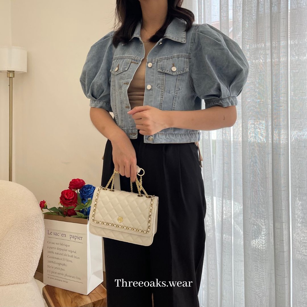 HYACINTH JAKET JEANS CROP PREMIUM IMPOR DENGAN TANGAN BALON SUPER KOREAN STYLE