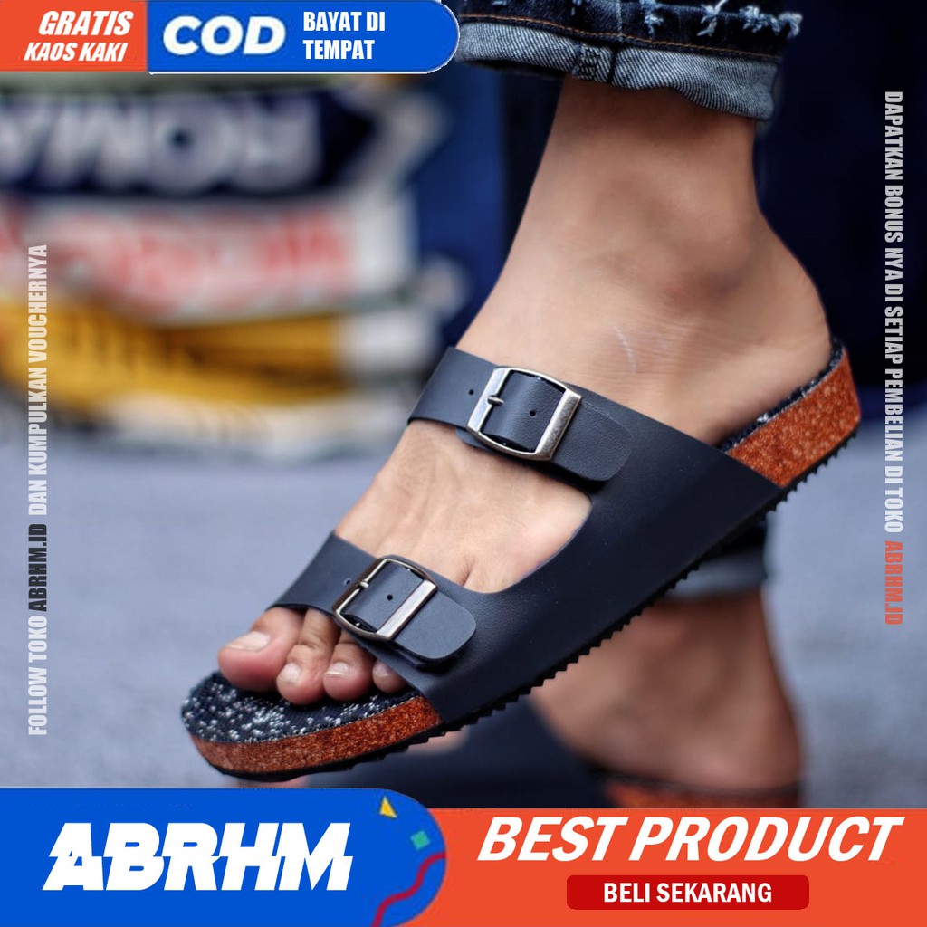 ABRHM x KENCI Sandal Slide Pria Sandal Slop Pria Kulit Pu Ori Distro Sendal Selop Cowok / Cowo Keren