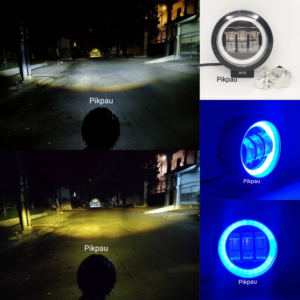 Lampu tembak Led cree 6D Bulat Senja Ring Biru Sorot putih Kuning 3 mata Lensa 6D cahaya tembak putih kuning terang dan luas